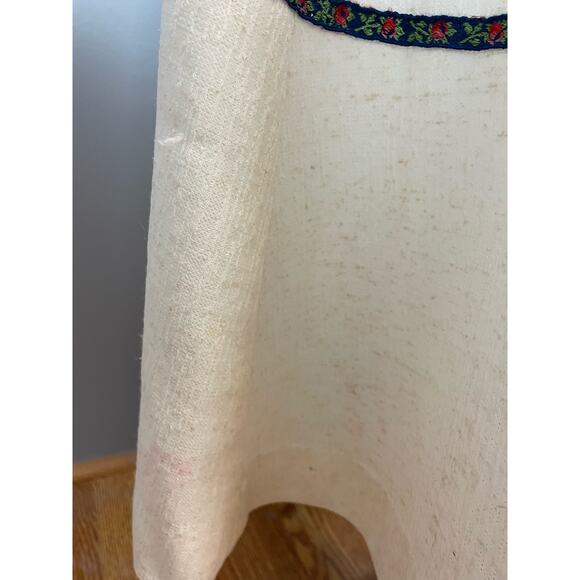 Vtg 70s Slub Knit White Boho Peasant Maxi Dress Rose Trim Boho Hippie Small - Picture 7 of 9